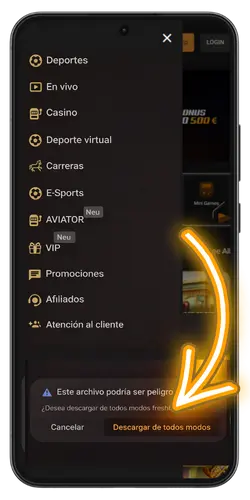 Descarga el archivo Freshbet APK en un dispositivo Android