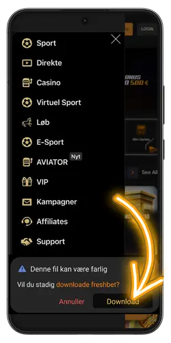 Download Freshbet APK-filen til en Android-enhed