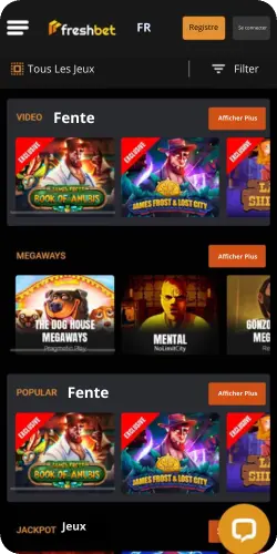 Machines à sous disponibles dans l'app Freshbet