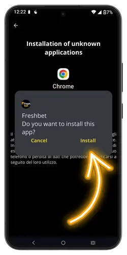 Installing the Freshbet app on Android device