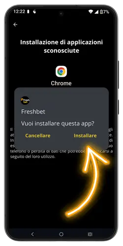 Installazione della Freshbet app su dispositivo Android