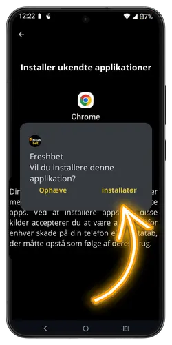 Installation af Freshbet app på en Android-enhed