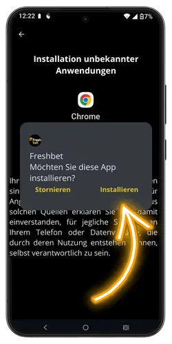 Installation der Freshbet App auf dem Android-Gerät