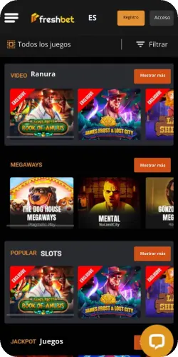 Slots disponibles en la Freshbet app