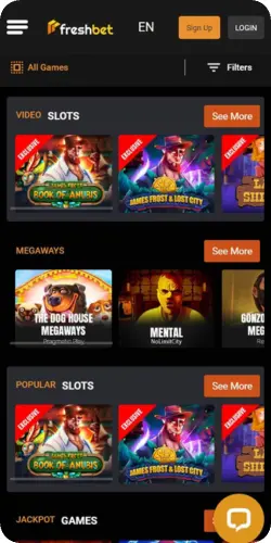 Slot games available in the Freshbet app