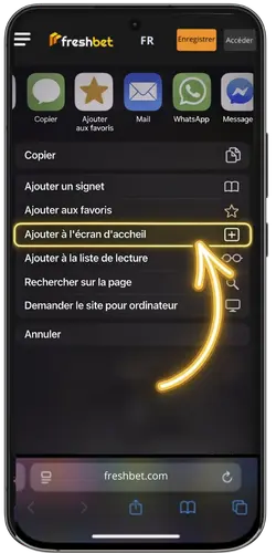 Installationsproces for Freshbet app genvej på mobil