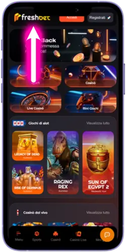 Pagina di accesso al sito ufficiale del casinò Freshbet