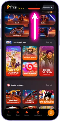 Bouton de connexion Freshbet dans le coin supérieur droit