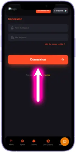 Écran de saisie des informations d'identification du formulaire de connexion Freshbet