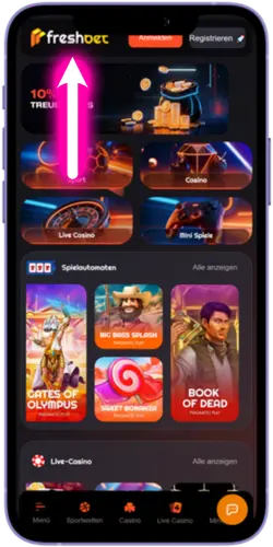 Anmeldeseite der offiziellen Website von Freshbet Casino