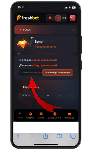 Introducir un código promocional Freshbet