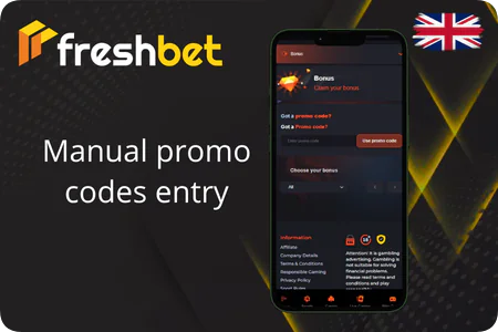 Manual promo codes entry Freshbet
