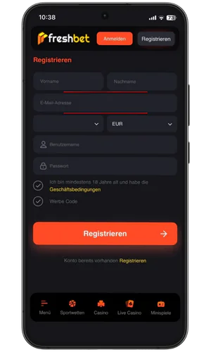 Persönliche Daten eingeben Freshbet