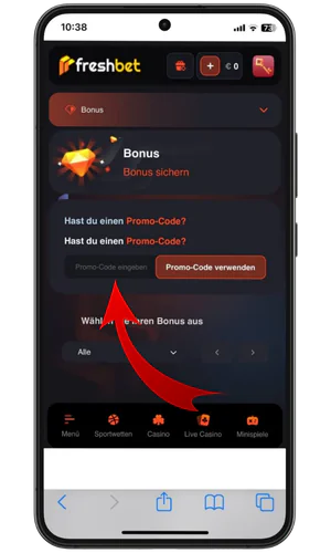Promo-Code eingeben Freshbet